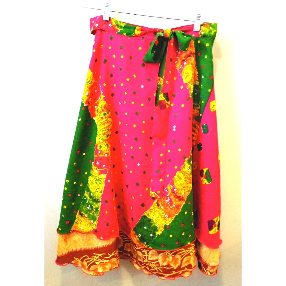 Silk reversible wrap skirt from India size 30